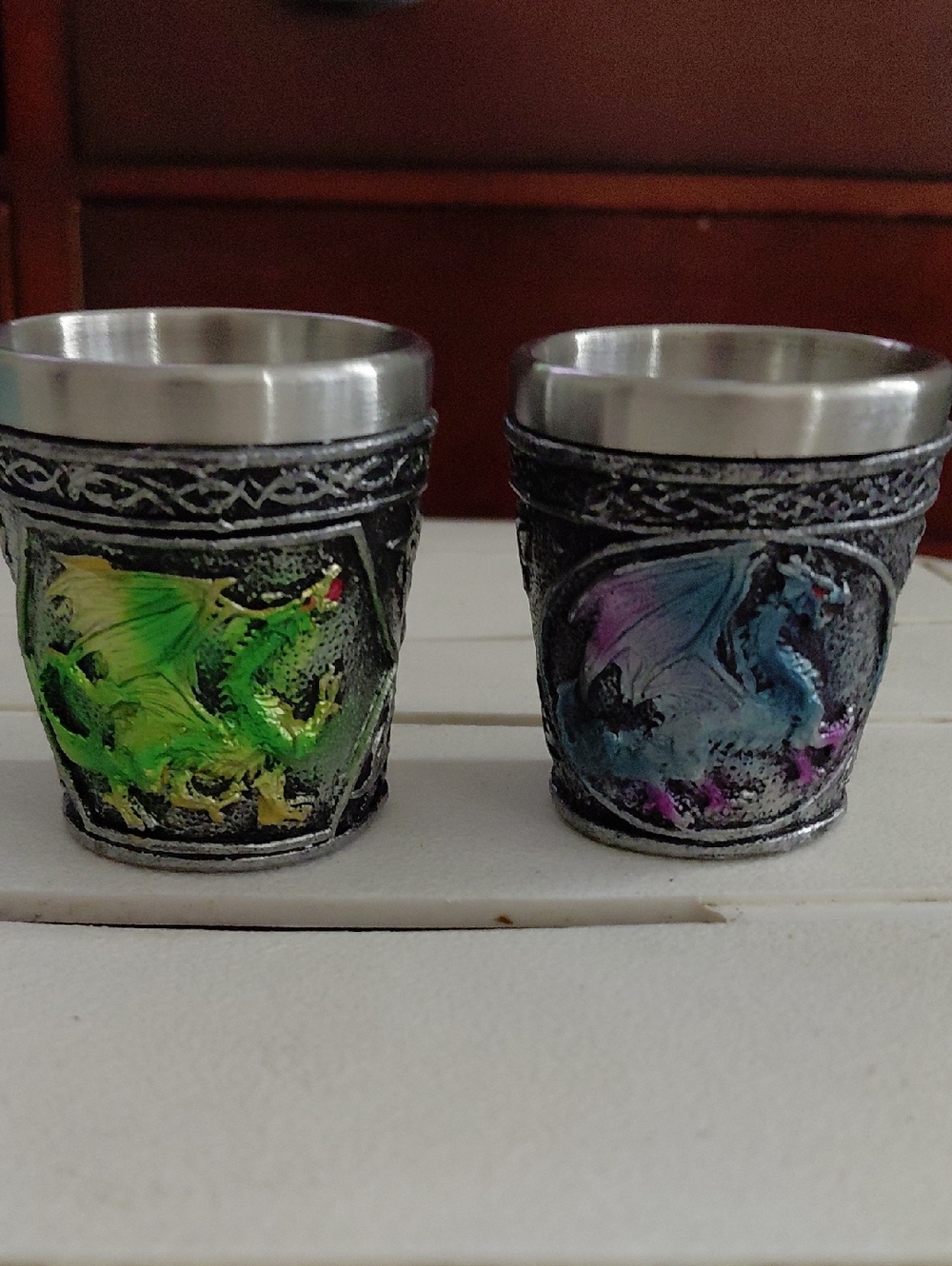 Decorative Dragon Shot Glass Set - Green & Blue